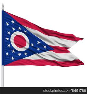 Isolated Ohio Flag on Flagpole, USA state, Flying in the Wind, Isolated on White Background