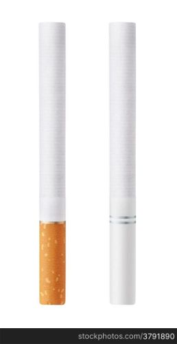 Isolated on white background cigarettes with orange and white filters