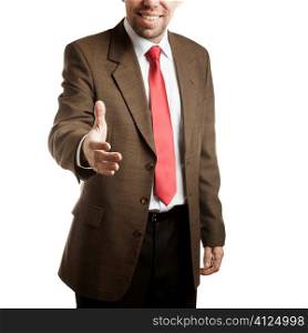 isolated on white background, focus point on hand of businessman (selective)