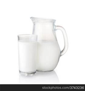 Isolated on white milk jug and glass.