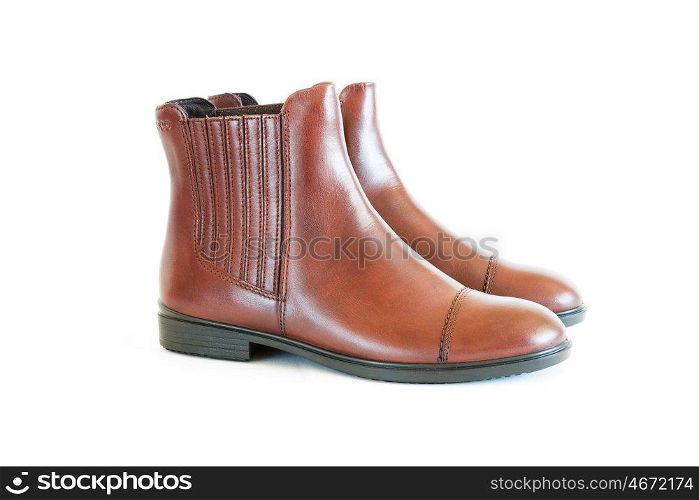 isolated on white the pair women&rsquo;s leather boots 