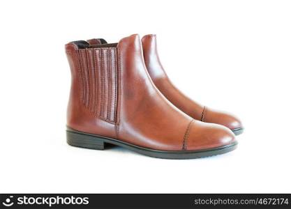 isolated on white the pair women&rsquo;s leather boots 