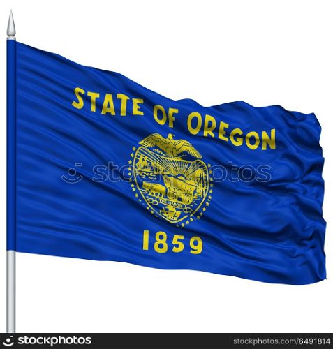 Isolated Oregon Flag on Flagpole, USA state, Flying in the Wind, Isolated on White Background