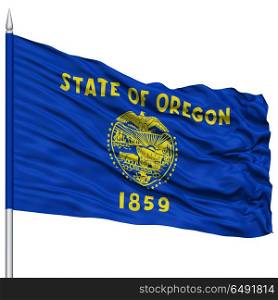 Isolated Oregon Flag on Flagpole, USA state, Flying in the Wind, Isolated on White Background
