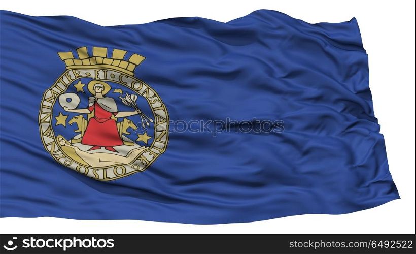 Isolated Oslo City Flag, Capital City of Norway, Waving on White Background, High Resolution
