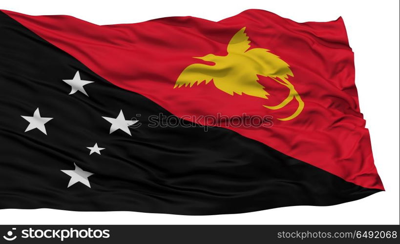 Isolated Papua New Guinea Flag, Waving on White Background, High Resolution