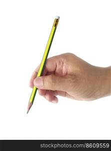 Isolated pencil in hand on a white background