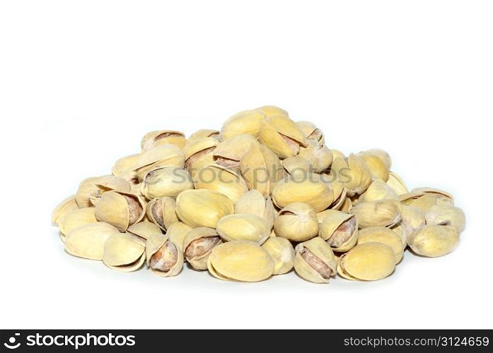 Isolated pistachios on a white background