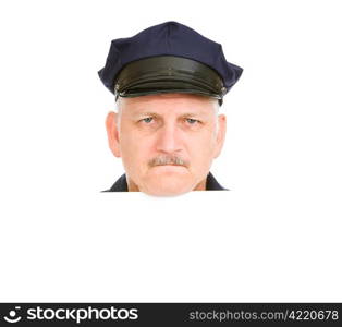 Isolated police head design element with serious expression.