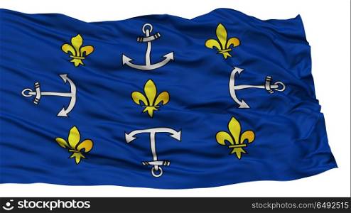 Isolated Port Louis City Flag, Capital City of Mauritius, Waving on White Background, High Resolution