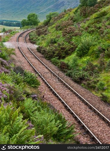 Isolated railway in Scotland, in the middle of the country