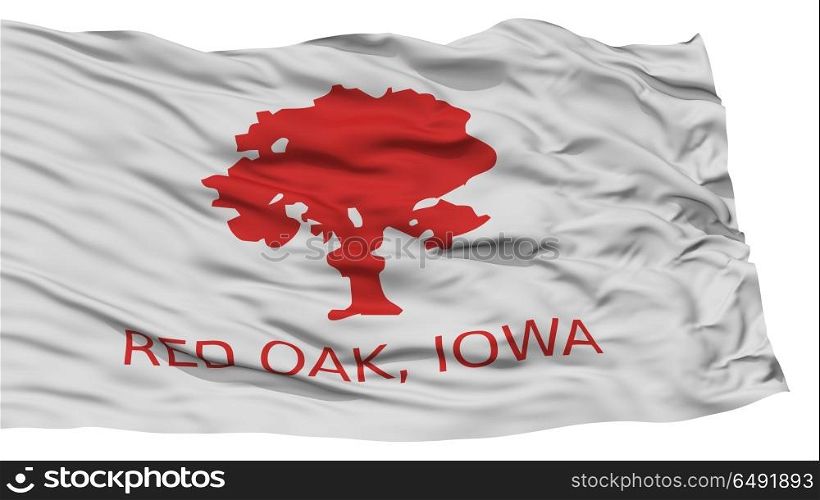 Isolated Red Oak City Flag, City of Iowa State, Waving on White Background, High Resolution