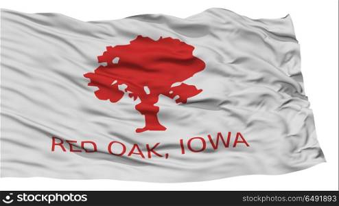 Isolated Red Oak City Flag, City of Iowa State, Waving on White Background, High Resolution
