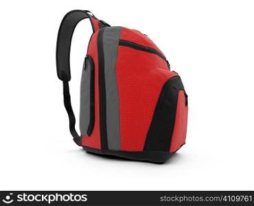 isolated red travel rucksack on a white background