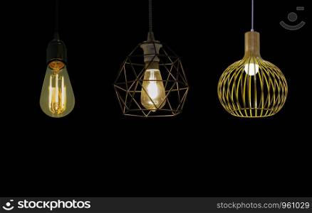 Isolated Round light bulbs for illumination on a black background