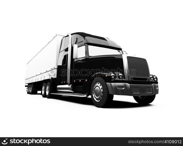 isolated semi truck against white