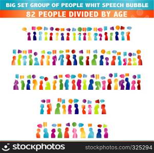 Isolated set Large Group of family generation. Colored silhouette in profile. Face. Head. Community. Communication between many colorful people. Families - friends - relatives