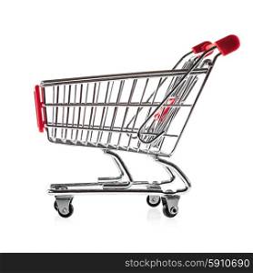 Isolated shopping cart on the white