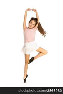 Isolated shot of cute smiling girl dancing ballet