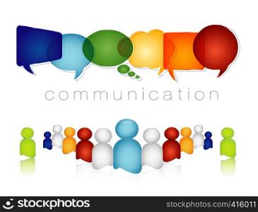 Isolated speech bubble rainbow colors. Network concept. Crowd speaks. Communication text. Group of people talking. Social network concept. 3d Illustration