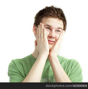 isolated teen aged boy over white background