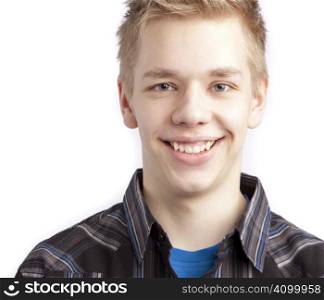 Isolated teen boy posing and over white background