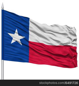 Isolated Texas Flag on Flagpole, USA state, Flying in the Wind, Isolated on White Background