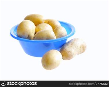 Isolated various potatoes in a container blue