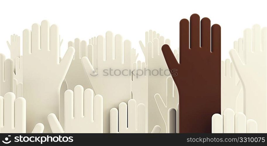 isolated voting human hands 3d render
