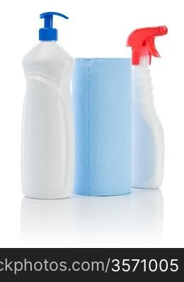 isolated white sprays and blue towel