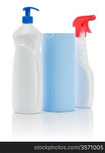 isolated white sprays and blue towel