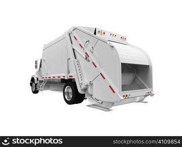 isolated white trash truck on a white background