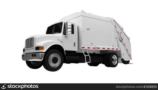 isolated white trash truck on a white background