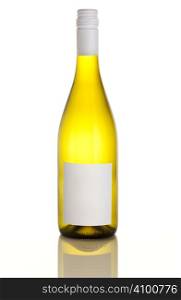 Isolated white wine bottle with empty label