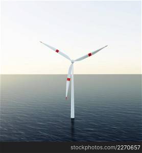 Isolated wind turbine on ocean. 3d illustration