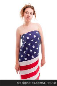 Isolated woman dressed in usa flag