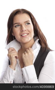 isolated young business woman over white background