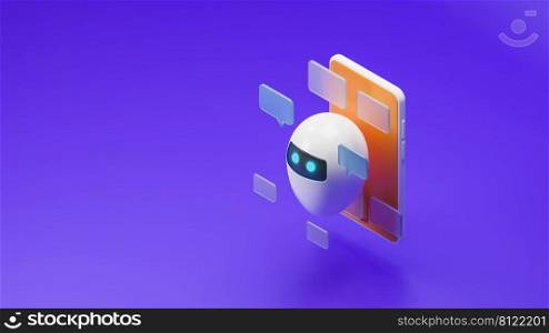 Isometric Ai assistant and bubble speech, 3D illustration