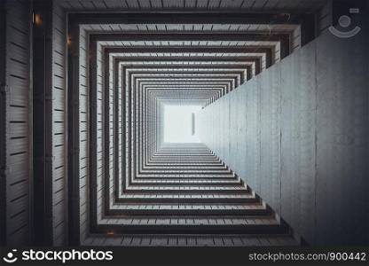 Isometric square bottom view from inside building. Architecture art, design abstract background, or construction industry concept