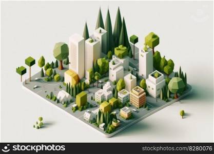 Isometric sustainable green city power by clean energy. distinct generative AI image.. Isometric sustainable green city power by clean energy