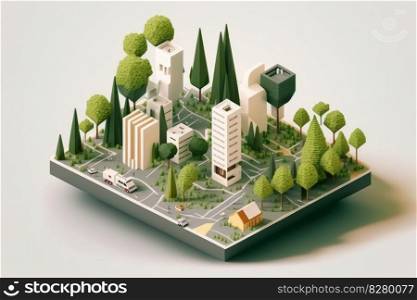 Isometric sustainable green city power by clean energy. distinct generative AI image.. Isometric sustainable green city power by clean energy