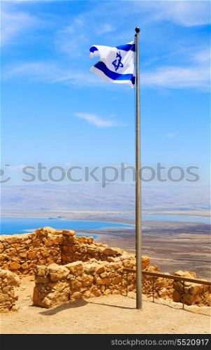 Israel flag over fortress Masada, Israel