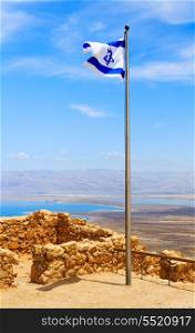 Israel flag over fortress Masada, Israel