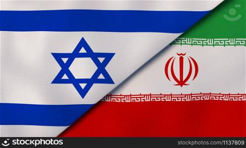Israel Iran national flags. News, reportage, business background. 3D illustration.. Israel Iran national flags. News, reportage, business background. 3D illustration