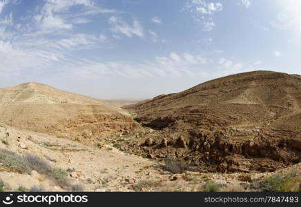 Israel. Panorama of Mamshit desert canyon near the Dead sea in Israel