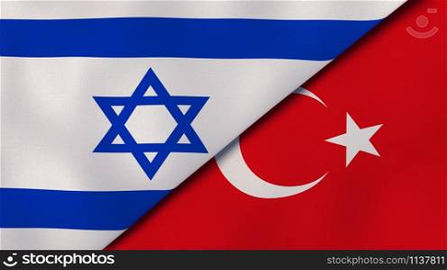 Israel Turkey national flags. News, reportage, business background. 3D illustration.. Israel Turkey national flags. News, reportage, business background. 3D illustration