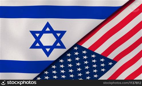 Israel USA national flags. News, reportage, business background. 3D illustration.. Israel USA national flags. News, reportage, business background. 3D illustration