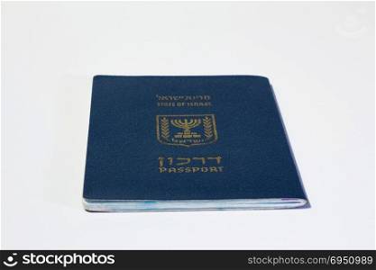 Israeli passport on white background.