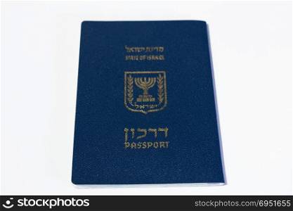 Israeli passport on white background - Top View.
