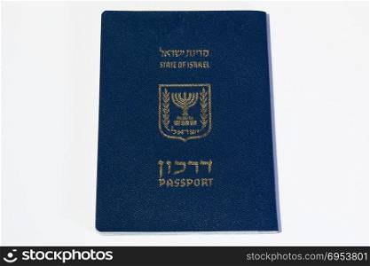 Israeli passport on white background - Top View.